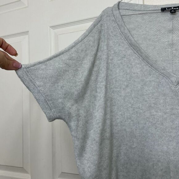 Lulus Short Sleeve Sweater Top Gray Boxy True Story Light Blue V-Neck size Small - Picture 7 of 11